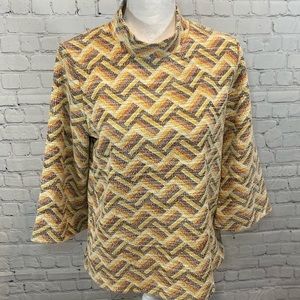 ANTHROPOLOGIE (W5) Blouse Knit 3/4 Sleeve Geometric Print-Medium